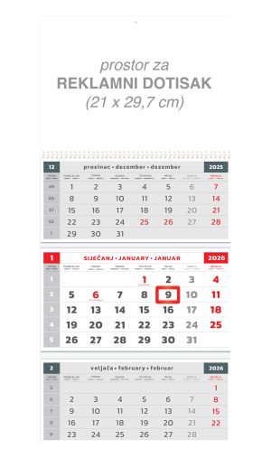 Veliki trodjelni sivi kalendar