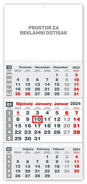 Veliki trodjelni crveni kalendar