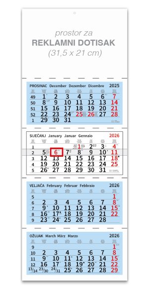 Četverodjelni plavi kalendar