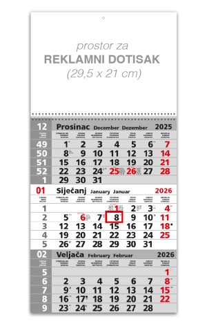 Trodjelni sivi kalendar spirala