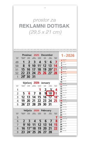 Trodjelni sivi memo kalendar