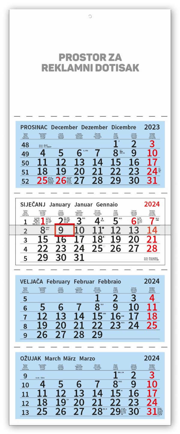 Četverodjelni plavi kalendar
