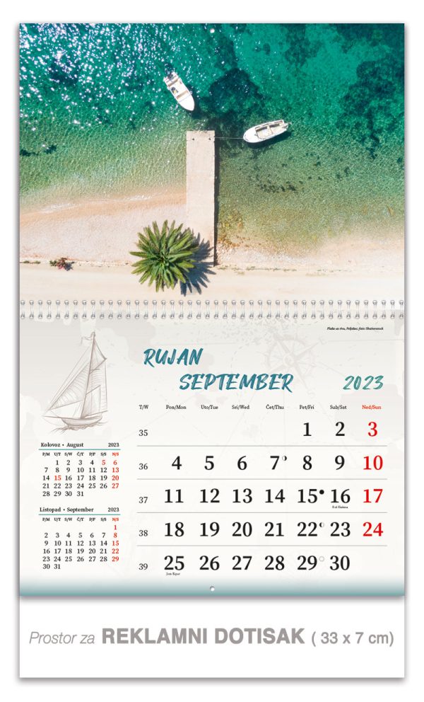 preklopni zidni kalendar obala i more