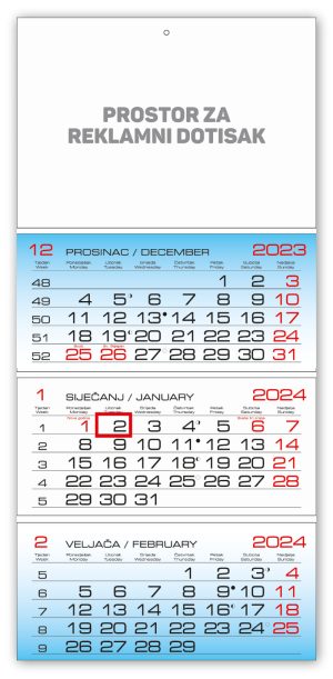 Trodjelni savijani kalendar 3 bloka