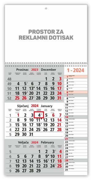Trodjelni sivi memo kalendar