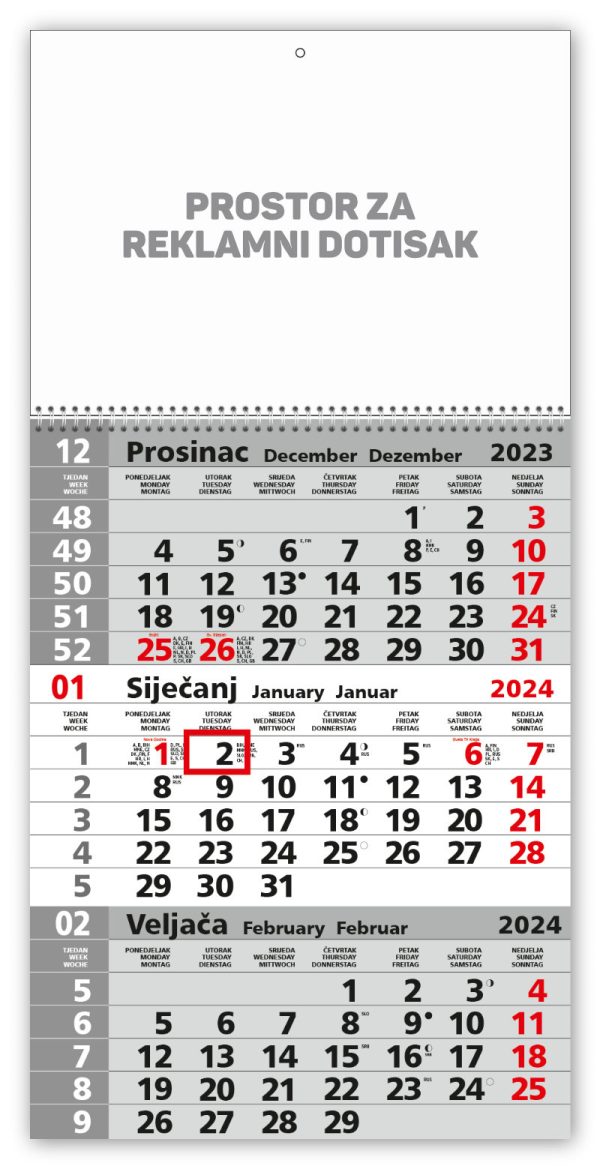Trodjelni sivi kalendar spirala