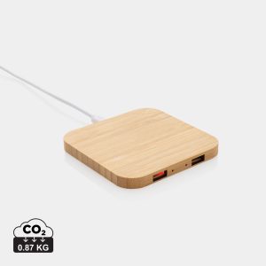Bežični punjač od bambusa od 10 W s USB-om