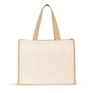 HELSINQUE. Platnena torba (320 g/m²) s dnom i bočnim dijelovima od laminirane jute (350 g/m²) u prirodnim tonovima 92538