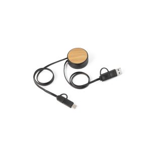 RUBINS. 6-u-1 USB kabel na uvlačenje od recikliranog ABS-a (100% rABS) i bambusa
