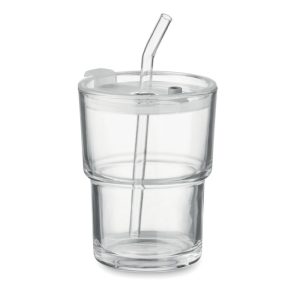 Glass tumbler with straw 400ml MO2502
