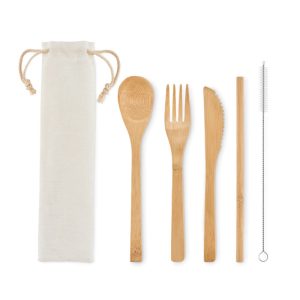 Bamboo cutlery with straw MO6121