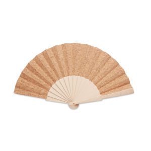 Wood hand fan with cork fabric MO6232