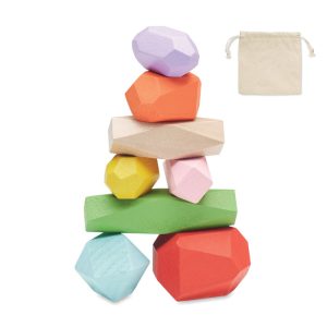 8 stacking wood rocks in pouch MO6710