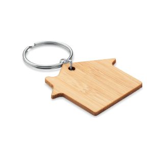 House shaped bamboo key ring MO6979