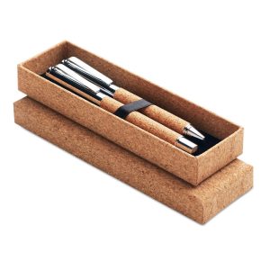 Metal Ball pen set in cork box MO9678